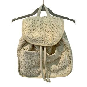 Art Class Ivory eyelet lace overtop canvas drawstring backpack purse school boho